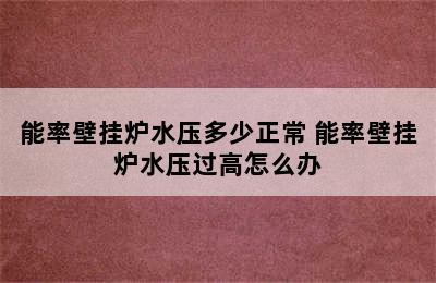 能率壁挂炉水压多少正常 能率壁挂炉水压过高怎么办